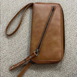 Free Distressed Vegan Wallet Wristlet in Brown Vegan Leather